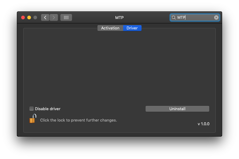 MTP driver preferences